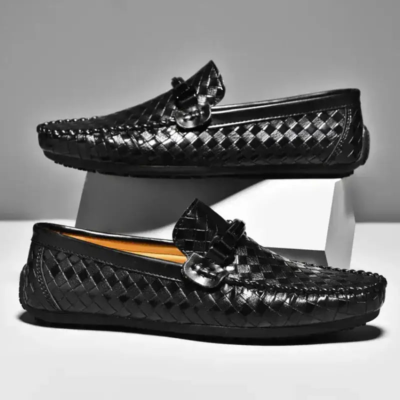 Arlento siyah dokuma deri loafers, günlük erkek ayakkabı şıklığı sunuyor