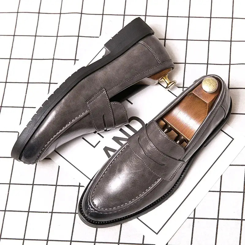 Bavin erkek loafer, gri deri, dikiş detaylı görsel