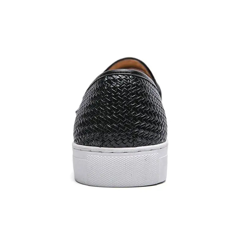 Benero erkek günlük siyah dokuma deri kaymaz sneaker, beyaz kauçuk taban ile