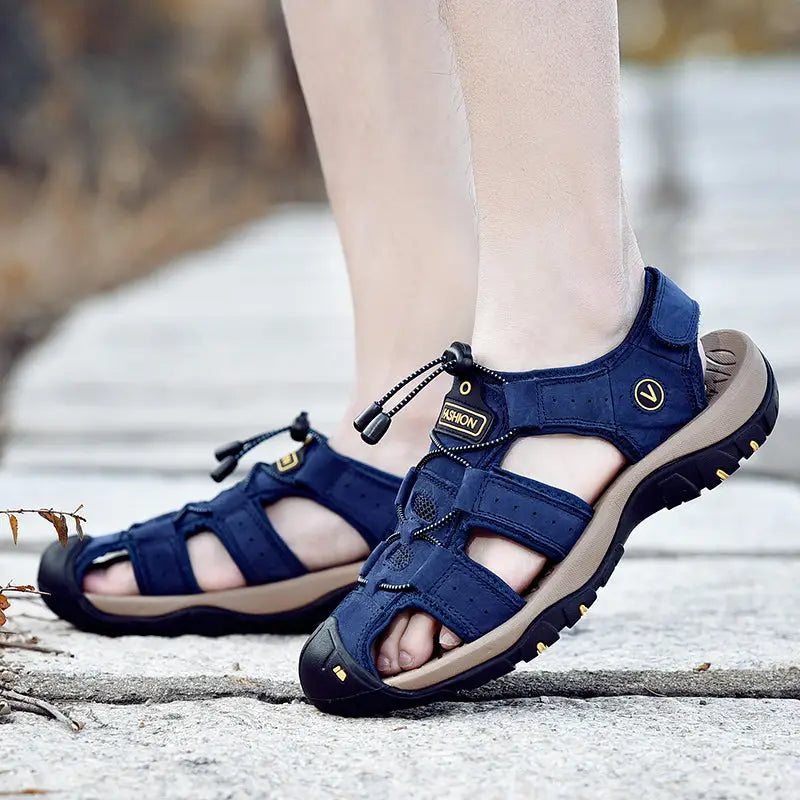 Navy blue Dalron unisex sandalet with closed toe and adjustable straps for comfort