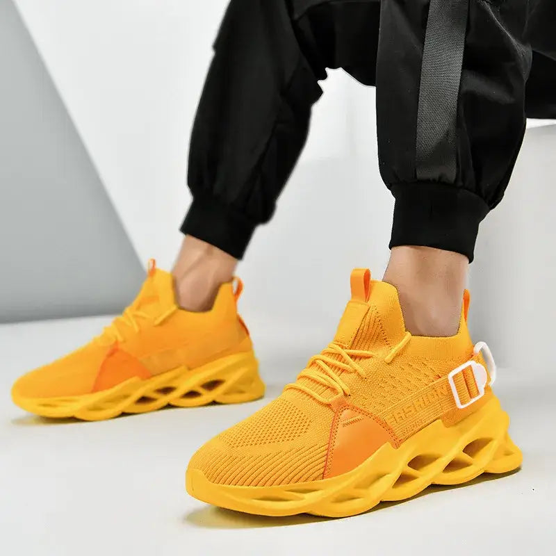 Fendira unisex sneakers featuring bright yellow color and wavy sole design