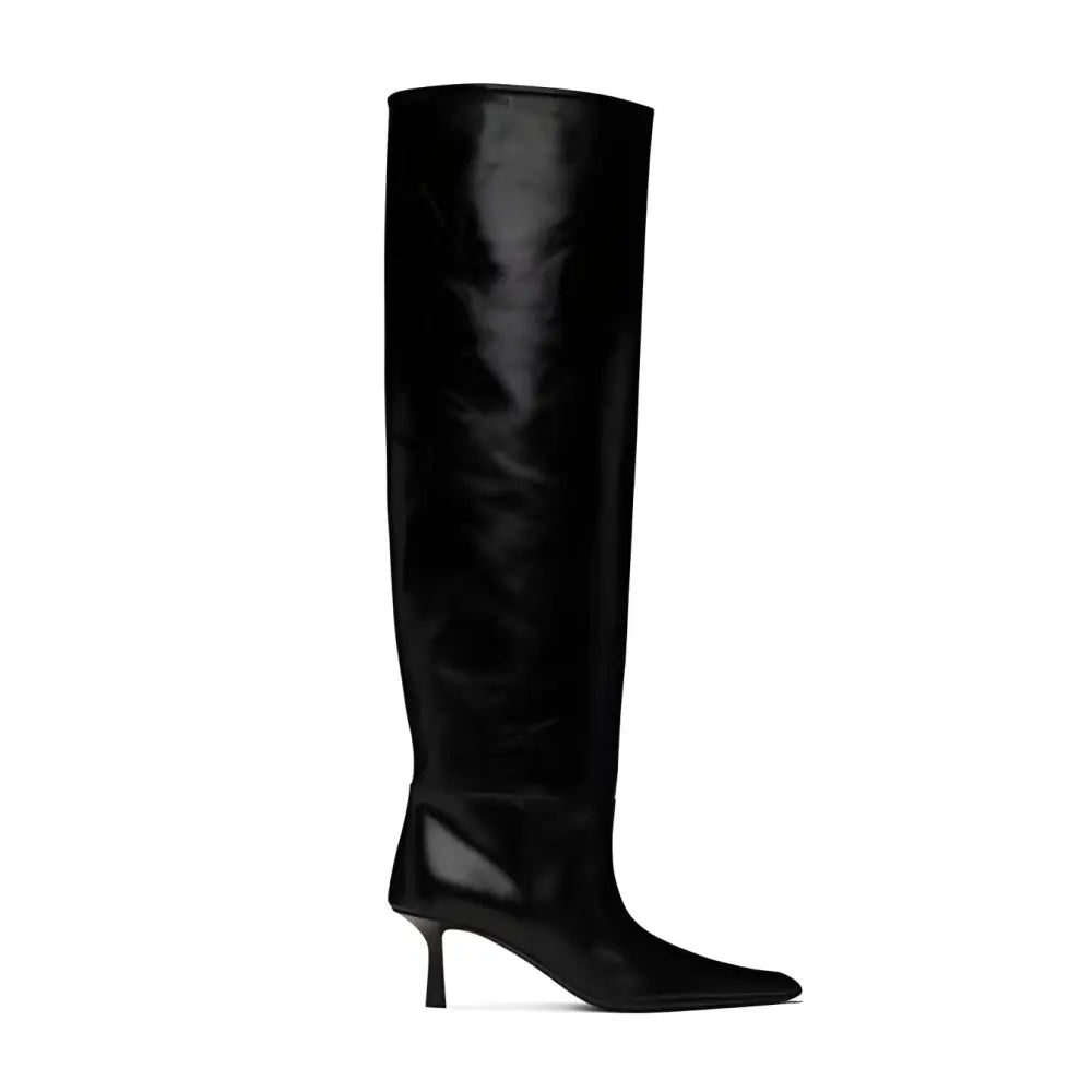 Black leather Gelvaro diz boyu bot with pointed toe and slim heel