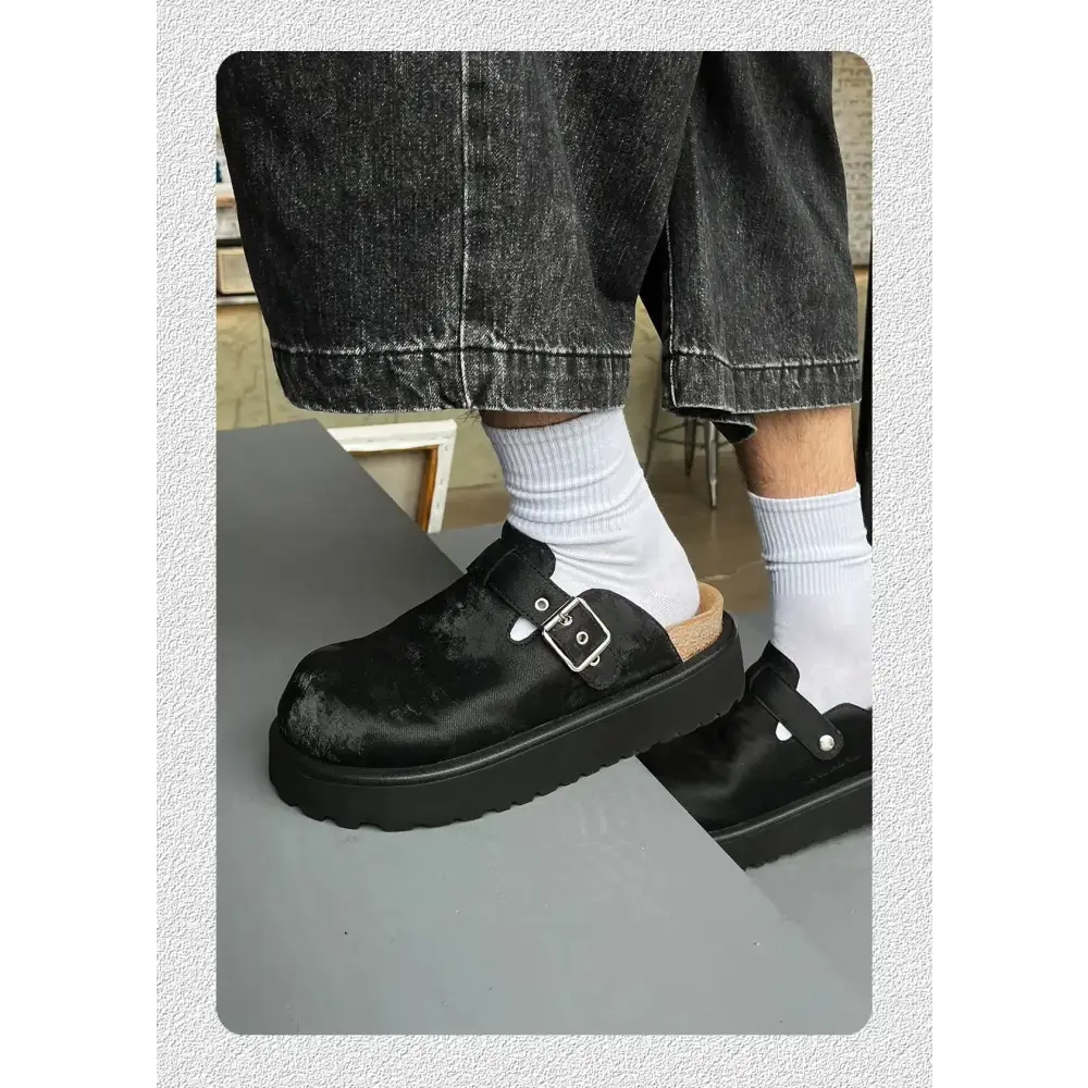 Meldor unisex terlik siyah platformlu klipsli ayakkabı resmi