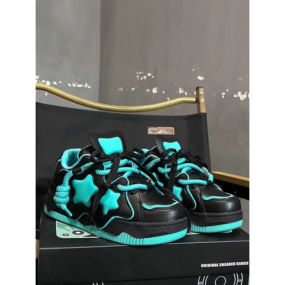 Norile kadın sneakers, siyah ve turkuaz atletik ayakkabılar, kalın tabanlı