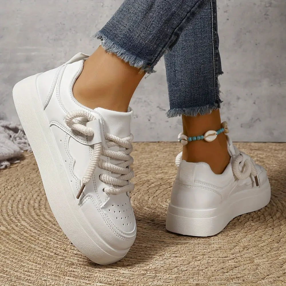 Solvia kadın sneaker, kalın tabanlı beyaz platform spor ayakkabılar