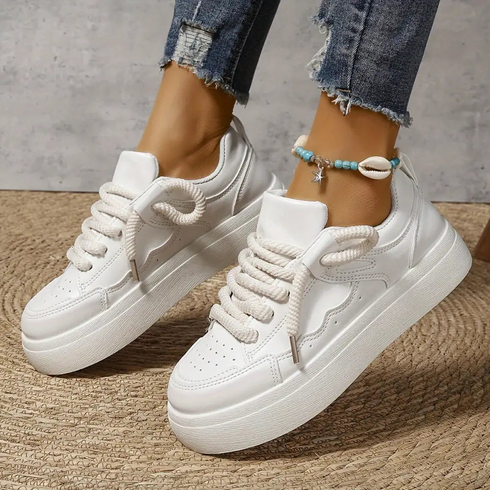 Solvia kadın sneaker, kalın tabanlı beyaz chunky platform ayakkabılar