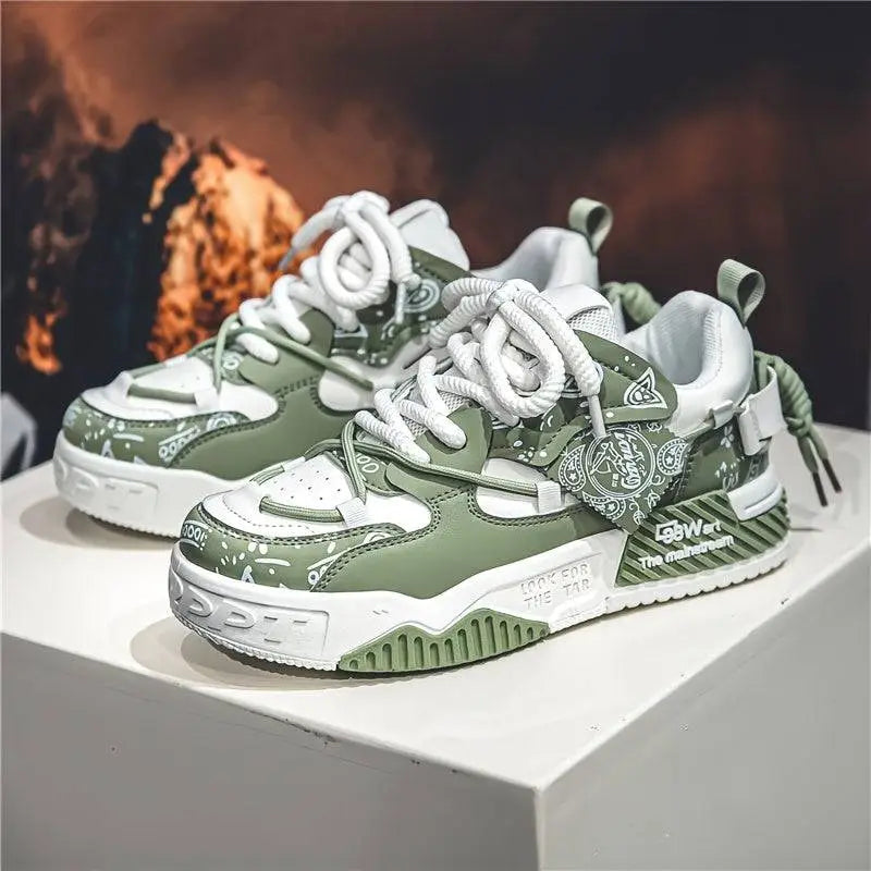 Titan erkek sneakers, karmaşık desenlerle tasarlanmış yeşil-beyaz spor ayakkabılar