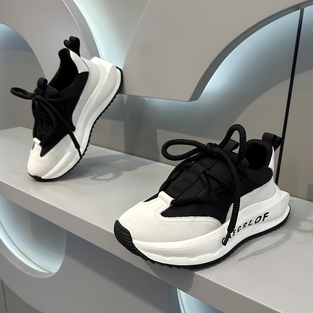 Floria erkek sneakers with a chunky sole design in black and white colors