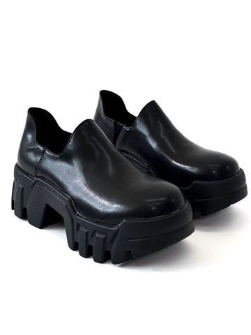 Merlin unisex günlük chunky siyah deri platform loafer kalın tabanlı ayakkabı