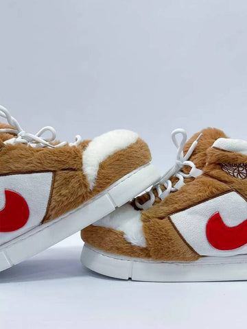 Brown peluş Nike AIR FORCE 5 sneakers with red swoosh logos