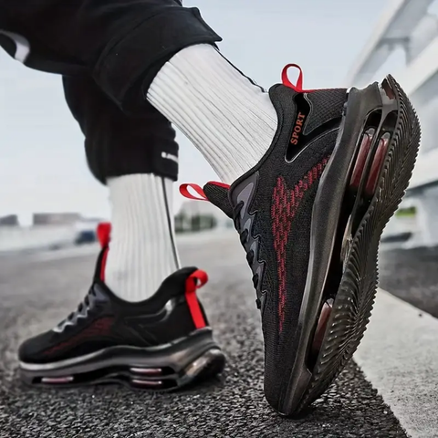 Randon erkek sneakers featuring a black and red chunky sole with mesh upper