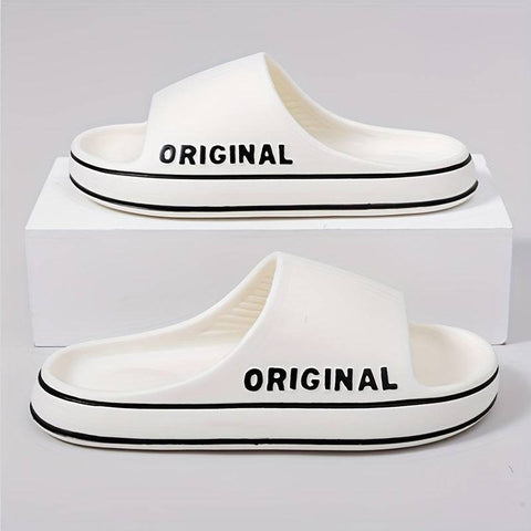 Pedi kadın terlik, yan kısmında ORIGINAL yazılı beyaz slip-on ayakkabılar