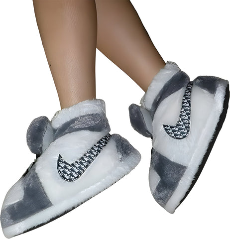 Fluffy gray and white Dıor peluş sneakers with mouse ears design