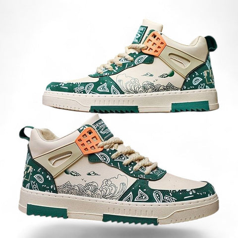 Elitwalk Mirage Erkek sneakers with green and white pattern and orange accents