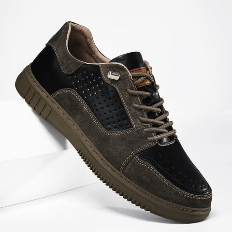 Marvil unisex casual sneaker in brown and black with perforated detailing and lace-up design