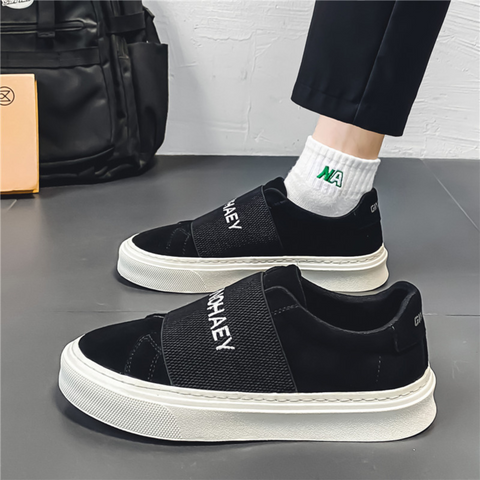 Sardor erkek converse, siyah slip-on spor ayakkabılar beyaz taban ile HAEY yazısı