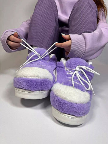 Fluffy purple peluş sneakers with laces from AIR NK 4 model in stylish design