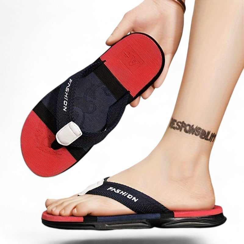 Walker erkek terlik, kırmızı taban ve siyah kayışlı flip-flop sandal