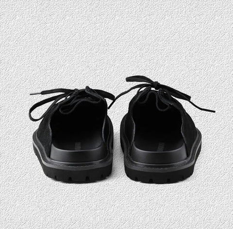 Lordan siyah deri, untied laces black slip-on shoes for casual style