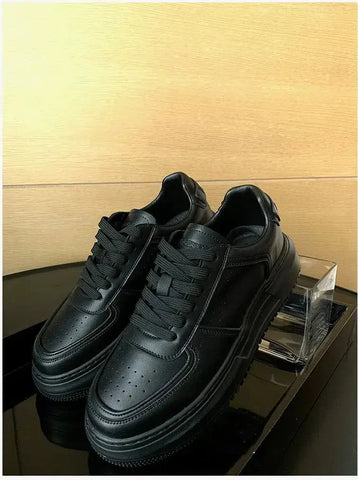 Veldin unisex sneakers, black leather with thick soles for modern style and comfort