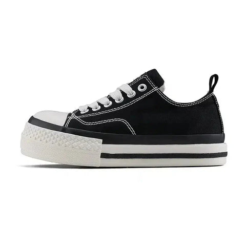 Flox unisex converse siyah kanvas sneaker, beyaz bağcık ve kalın taban