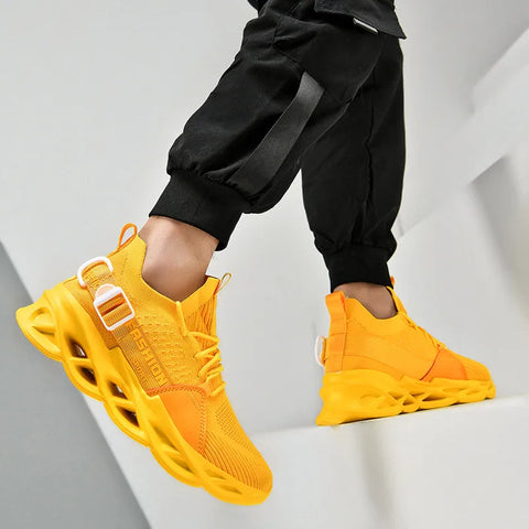 Fendira unisex sneakers in bright yellow with a unique wavy sole design