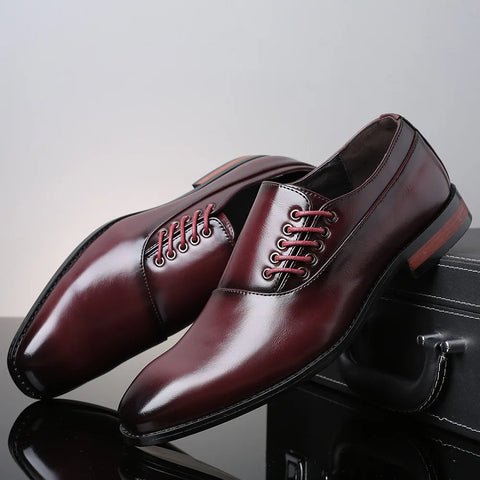 Glossy burgundy leather oxford dress shoes by Renlor, ideal for rugan erkek ayakkabı