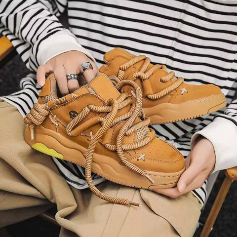 Knight kadın sneakers, tan chunky sneakers with thick elastic laces for stylish comfort