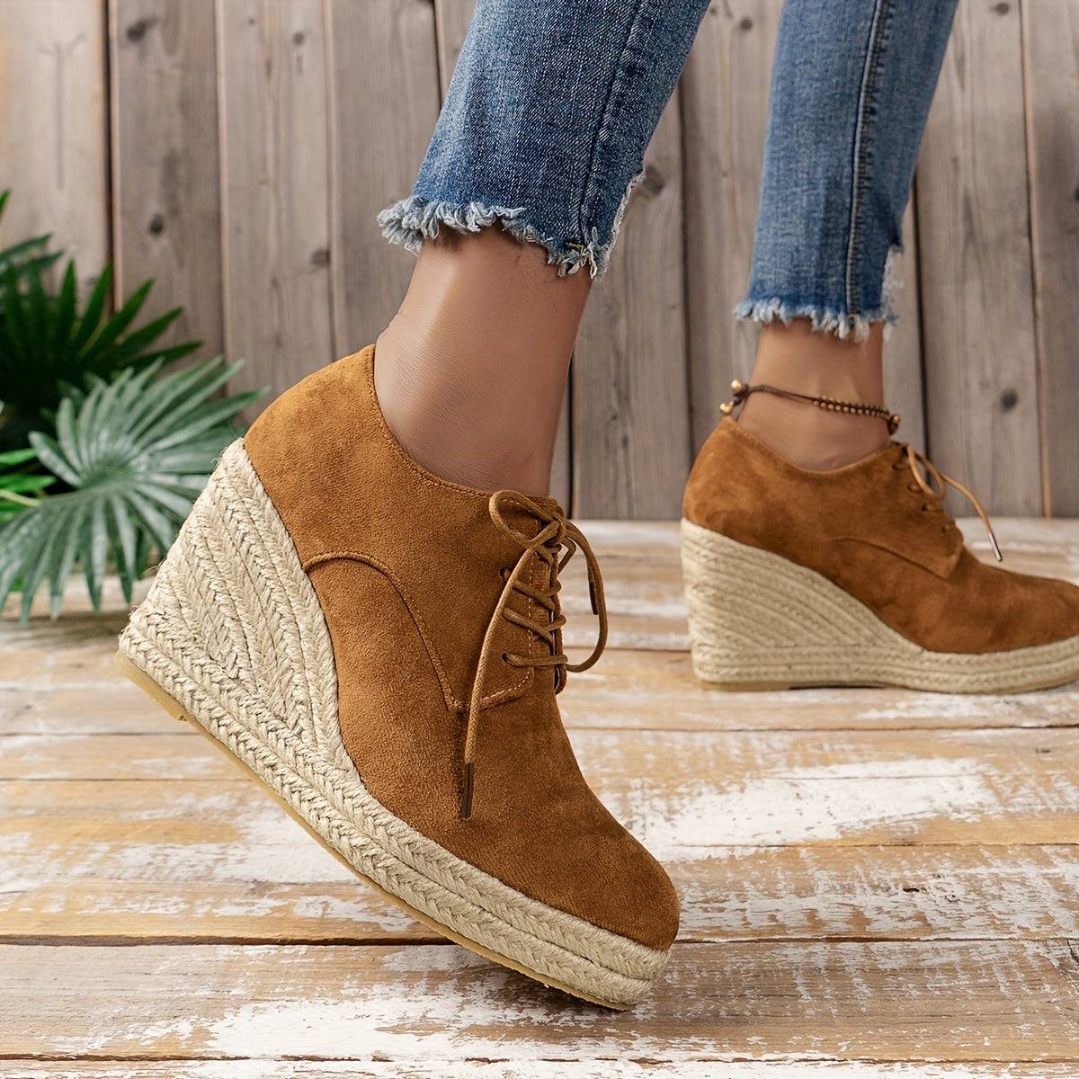 Tan süet yastık topuklu kadın ayakkabı, Allure ® espadril modeli ile şık