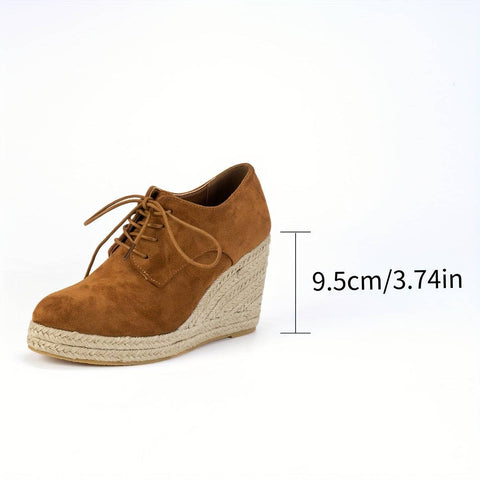 Tan süet lace-up ön ve espadril topuklu kadın ayakkabı Allure ®