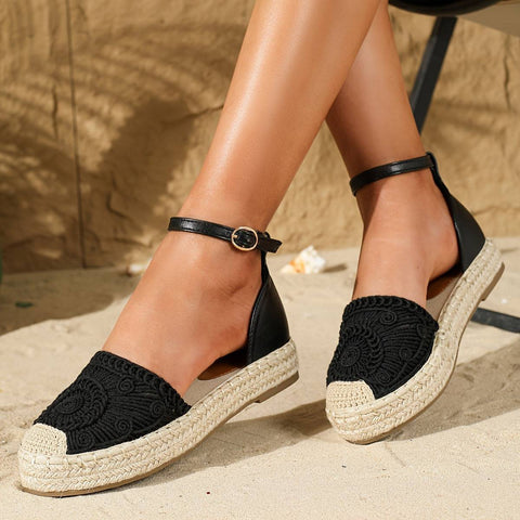 Black lace espadrille kadın sandalet with ankle straps from Elitwalk Bliss