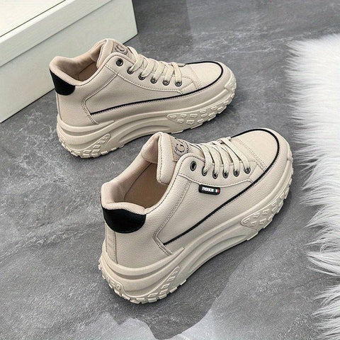 Bej chunky platform sneakers, elitwalk Zing kadın, siyah detaylar ve kalın taban