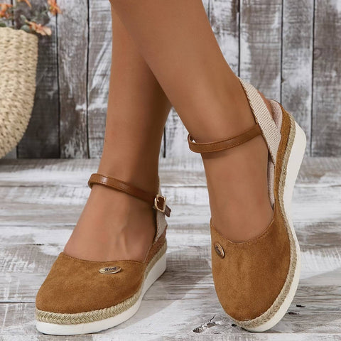 Tan süet espadril wedge sandalet, Starlet ® kadın sandalet ile şık bir görünüm