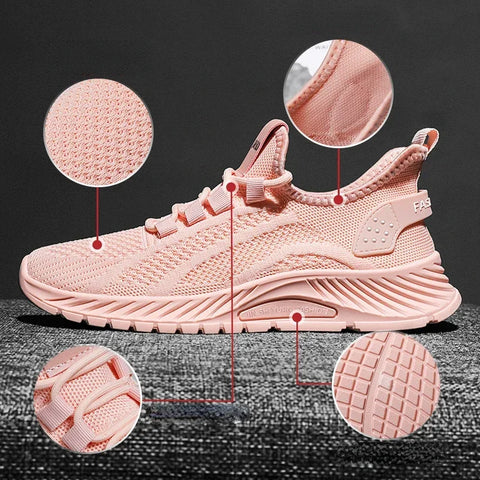 Pembe Doryn kadın sneakers, örgü üst ve dokulu tabana sahip atletik ayakkabı