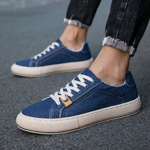 Marvis erkek converse, mavi denim spor ayakkabılar beyaz bağcık ve taban ile