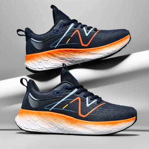 Navy mavi ve turuncu New Balance Velmor erkek spor ayakkabı kalın beyaz tabanlı