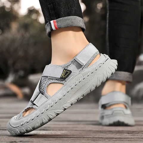 Galia unisex sandalet, gri spor sandalet, ağ ve kayış detaylarına sahip