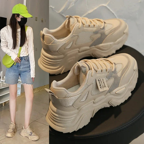 Zolessa kadın sneakers, chunky bej sneakerlar kalın taban ve file detaylarıyla