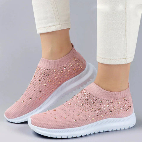 Liorna kadın ayakkabıları, rhinestone detaylı pembe slip-on spor ayakkabılar