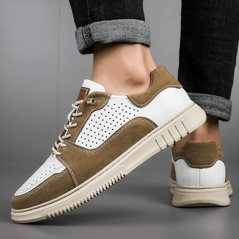 Marvil unisex casual sneakers in white and tan with perforated detailing