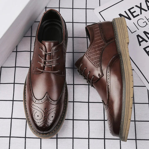 Torvenis rugan erkek kahverengi deriden brogue detaylı wingtip oxford ayakkabılar