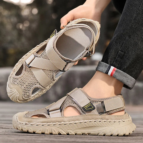 Beje ağ fileli velcro kayışlı Galia unisex sandalet, sağlam taban ile