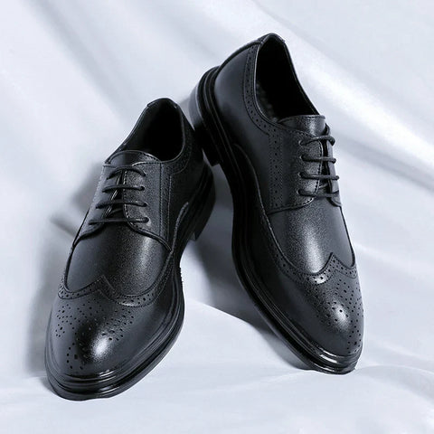 Melcor Rugan erkek ayakkabı, siyah deri brogue detaylı wingtip resmi ayakkabı