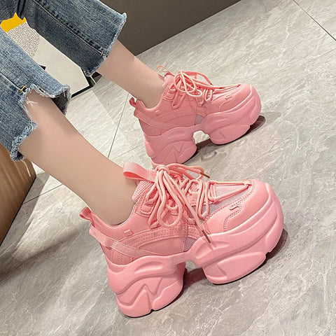 Floraya kadın yüksek tabanlı pembe chunky platform sneakers ve kalın tabanlar