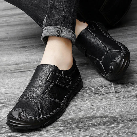 Fentis günlük ayakkabı siyah deri kayışlı ve dikiş detaylı slip-on model