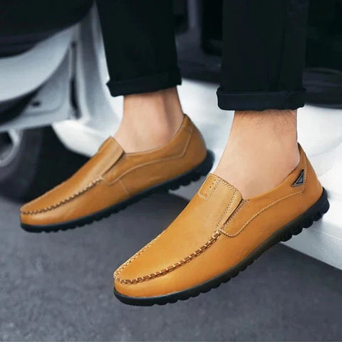 Tan deri kayışsız loafer ayakkabılar Jarell erkek klasik model, şık detaylarla