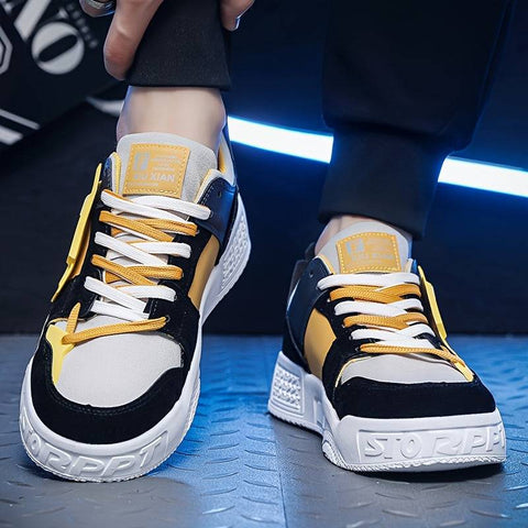 Elitwalk Maverick erkek sneakers, siyah, sarı ve beyaz renk bloklarıyla özgün tasarımı