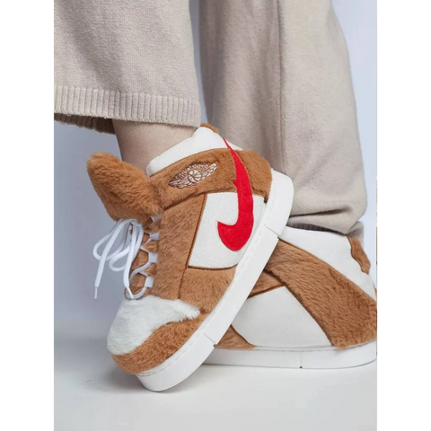 Brown peluş sneakers with fur and leather featuring red Nike swoosh in AIR FORCE 5 | Brown