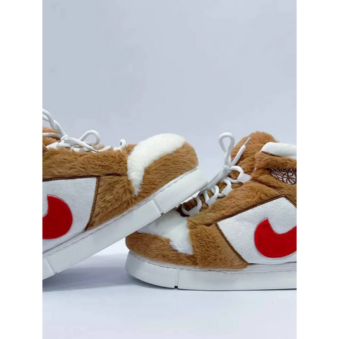 Brown peluş Nike AIR FORCE 5 sneakers with red swoosh logos