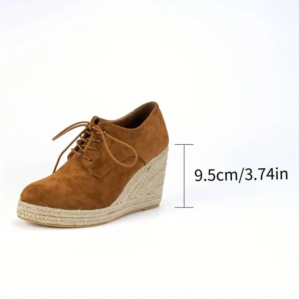 Tan süet lace-up ön ve espadril topuklu kadın ayakkabı Allure ®